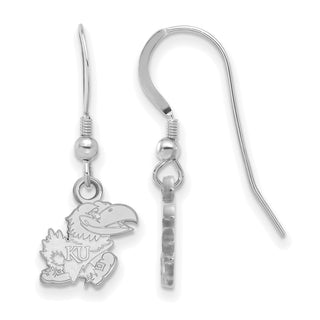 Sterling Silver Rhodium-plated LogoArt University of Kansas Jayhawk Extra Small Dangle Wire Earrings SS069UKS