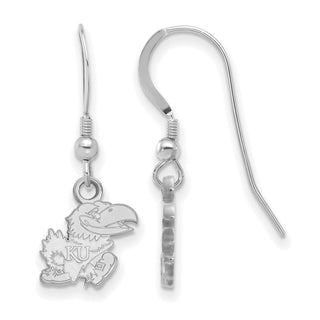 Sterling Silver Rhodium-plated LogoArt University of Kansas Jayhawk Extra Small Dangle Wire Earrings SS069UKS
