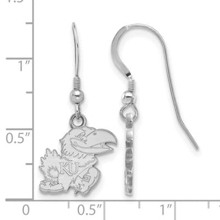 Sterling Silver Rhodium-plated LogoArt University of Kansas Jayhawk Small Dangle Wire Earrings SS070UKS