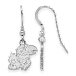 Sterling Silver Rhodium-plated LogoArt University of Kansas Jayhawk Small Dangle Wire Earrings SS070UKS