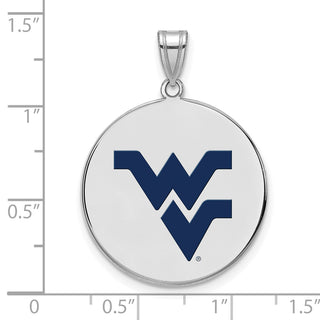 Sterling Silver Rhodium-plated LogoArt West Virginia University W-V Large Enameled Disc Pendant