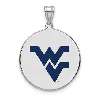 Sterling Silver Rhodium-plated LogoArt West Virginia University W-V Large Enameled Disc Pendant