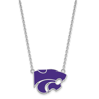 Sterling Silver Rhodium-plated LogoArt Kansas State University Wildcat Large Enameled Pendant 18 inch Necklace