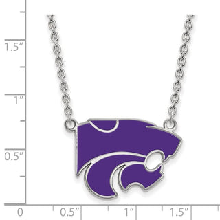 Sterling Silver Rhodium-plated LogoArt Kansas State University Wildcat Large Enameled Pendant 18 inch Necklace
