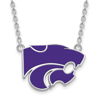 Sterling Silver Rhodium-plated LogoArt Kansas State University Wildcat Large Enameled Pendant 18 inch Necklace