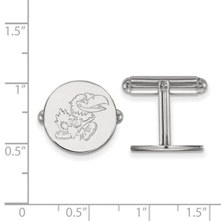 Sterling Silver Rhodium-plated LogoArt University of Kansas Jayhawk Cuff Links SS071UKS