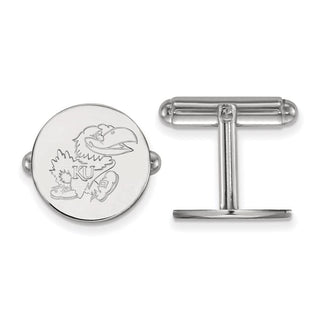 Sterling Silver Rhodium-plated LogoArt University of Kansas Jayhawk Cuff Links SS071UKS