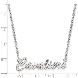 Sterling Silver Rhodium-plated LogoArt University of Virginia Cavaliers Script Medium Pendant 18 inch Necklace