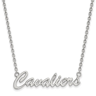 Sterling Silver Rhodium-plated LogoArt University of Virginia Cavaliers Script Medium Pendant 18 inch Necklace