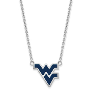 Sterling Silver Rhodium-plated LogoArt West Virginia University W-V Large Enameled Pendant 18 inch Necklace