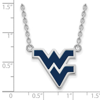 Sterling Silver Rhodium-plated LogoArt West Virginia University W-V Large Enameled Pendant 18 inch Necklace
