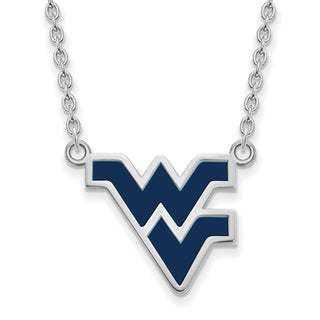 Sterling Silver Rhodium-plated LogoArt West Virginia University W-V Large Enameled Pendant 18 inch Necklace