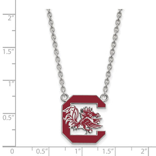 Sterling Silver Rhodium-plated LogoArt University of South Carolina Large Enameled Pendant 18 inch Necklace