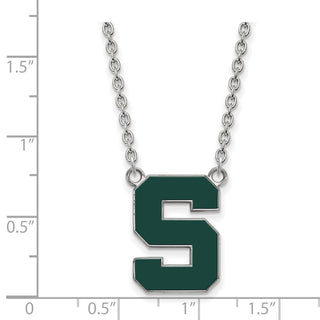 Sterling Silver Rhodium-plated LogoArt Michigan State University Letter S Large Enameled Pendant 18 inch Necklace