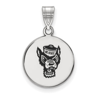 Sterling Silver Rhodium-plated LogoArt North Carolina State University Wolf Medium Enameled Disc Pendant