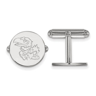 Sterling Silver Rhodium-plated LogoArt University of Kansas Jayhawk Cuff Links SS073UKS