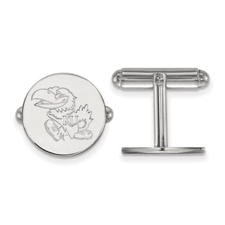 Sterling Silver Rhodium-plated LogoArt University of Kansas Jayhawk Cuff Links SS073UKS