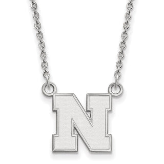 Sterling Silver Rhodium-plated LogoArt University of Nebraska Letter N Small Pendant 18 inch Necklace