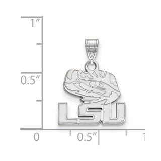 Sterling Silver Rhodium-plated LogoArt Louisiana State University L-S-U Tiger Eye Small Pendant