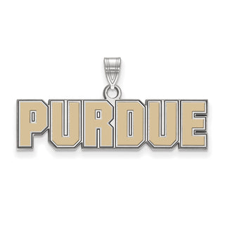 Sterling Silver Rhodium-plated LogoArt Purdue University Block Type Small Enameled Pendant