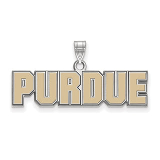 Sterling Silver Rhodium-plated LogoArt Purdue University Block Type Small Enameled Pendant