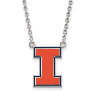 Sterling Silver Rhodium-plated LogoArt University of Illinois Letter I Large Enameled Pendant 18 inch Necklace