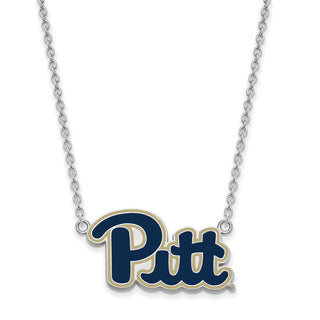 Sterling Silver Rhodium-plated LogoArt University of Pittsburgh Large Enameled Pendant 18 inch Necklace