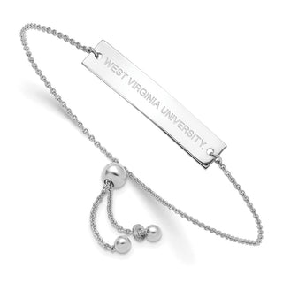 Sterling Silver Rhodium-plated LogoArt West Virginia University Small Bar Adjustable 9 inch Bracelet