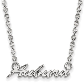 Sterling Silver Rhodium-plated LogoArt Auburn University Medium Script Pendant 18 inch Necklace