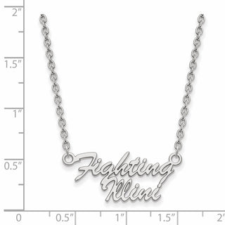Sterling Silver Rhodium-plated LogoArt University of Illinois Fighting Illini Script 18 inch Necklace