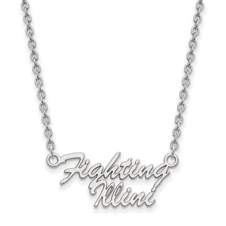 Sterling Silver Rhodium-plated LogoArt University of Illinois Fighting Illini Script 18 inch Necklace