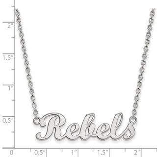 Sterling Silver Rhodium-plated LogoArt University of Mississippi Rebels Script Bar 18 inch Necklace