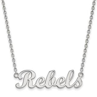 Sterling Silver Rhodium-plated LogoArt University of Mississippi Rebels Script Bar 18 inch Necklace