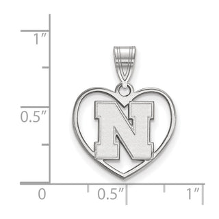 Sterling Silver Rhodium-plated LogoArt University of Nebraska Letter N Heart Pendant