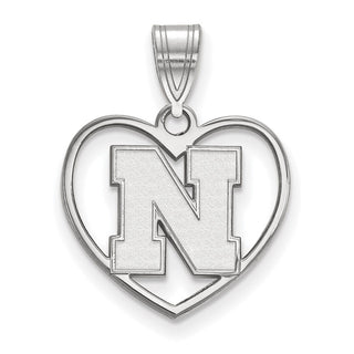 Sterling Silver Rhodium-plated LogoArt University of Nebraska Letter N Heart Pendant