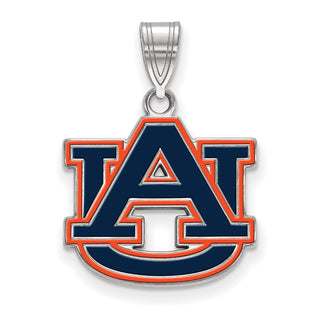 Sterling Silver Rhodium-plated LogoArt Auburn University A-U Medium Enameled Pendant