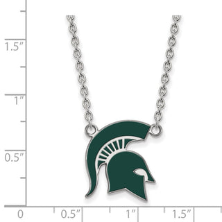 Sterling Silver Rhodium-plated LogoArt Michigan State University Spartan Large Enameled Pendant 18 inch Necklace