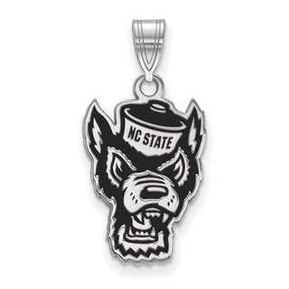 Sterling Silver Rhodium-plated LogoArt North Carolina State University Wolf Large Enameled Pendant