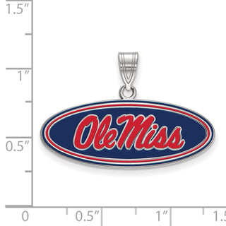 Sterling Silver Rhodium-plated LogoArt University of Mississippi Ole Miss Medium Oval Enameled Pendant
