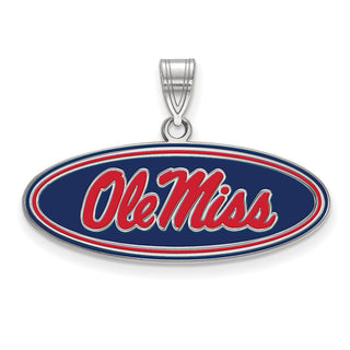 Sterling Silver Rhodium-plated LogoArt University of Mississippi Ole Miss Medium Oval Enameled Pendant