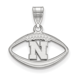 Sterling Silver Rhodium-plated LogoArt University of Nebraska Letter N Football Pendant SS076UNE