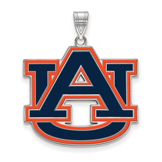 Sterling Silver Rhodium-plated LogoArt Auburn University A-U Extra Large Enameled Pendant