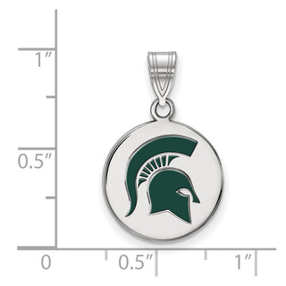 Sterling Silver Rhodium-plated LogoArt Michigan State University Spartan Medium Enameled Disc Pendant