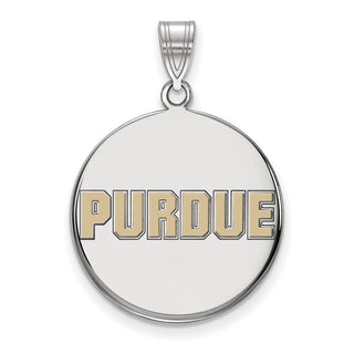 Sterling Silver Rhodium-plated LogoArt Purdue University Block Type Large Enameled Disc Pendant
