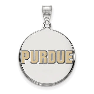 Sterling Silver Rhodium-plated LogoArt Purdue University Block Type Large Enameled Disc Pendant