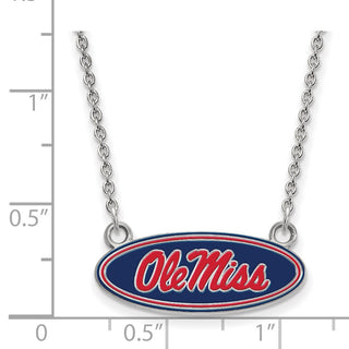 Sterling Silver Rhodium-plated LogoArt University of Mississippi Ole Miss Small Enameled Oval Pendant 18 inch Necklace