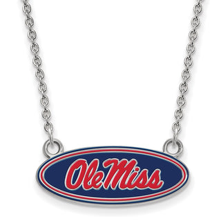 Sterling Silver Rhodium-plated LogoArt University of Mississippi Ole Miss Small Enameled Oval Pendant 18 inch Necklace