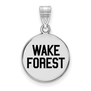 Sterling Silver Rhodium-plated LogoArt Wake Forest University W-F Deacon Medium Enameled Disc Pendant