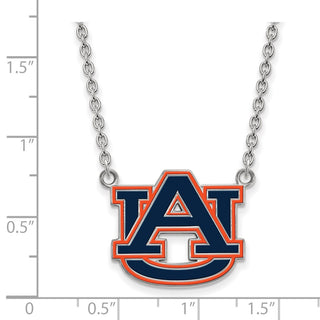 Sterling Silver Rhodium-plated LogoArt Auburn University Large Enameled Pendant 18 inch Necklace