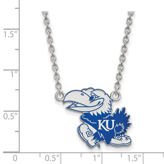 Sterling Silver Rhodium-plated LogoArt University of Kansas Jayhawk Large Enameled Pendant 18 inch Necklace